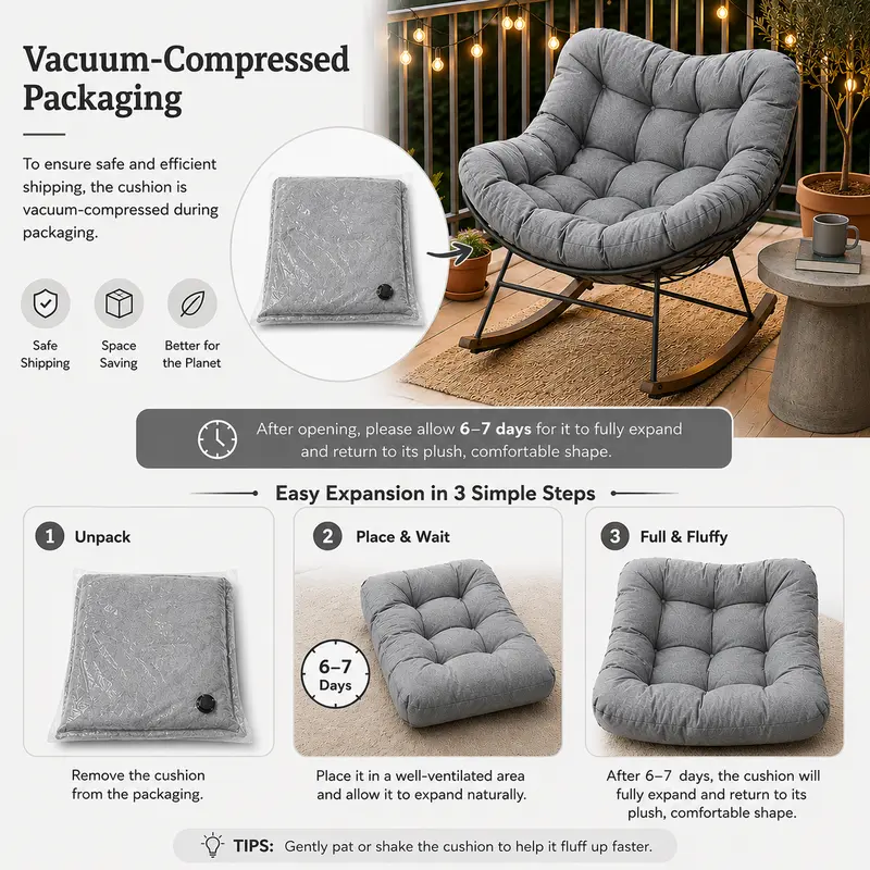 GRAND PATIO Egg-Shaped Rocking Chair with Thick Cushion, All-Weather E-Coated Steel Patio Rocker for Balcony Garden Backyard