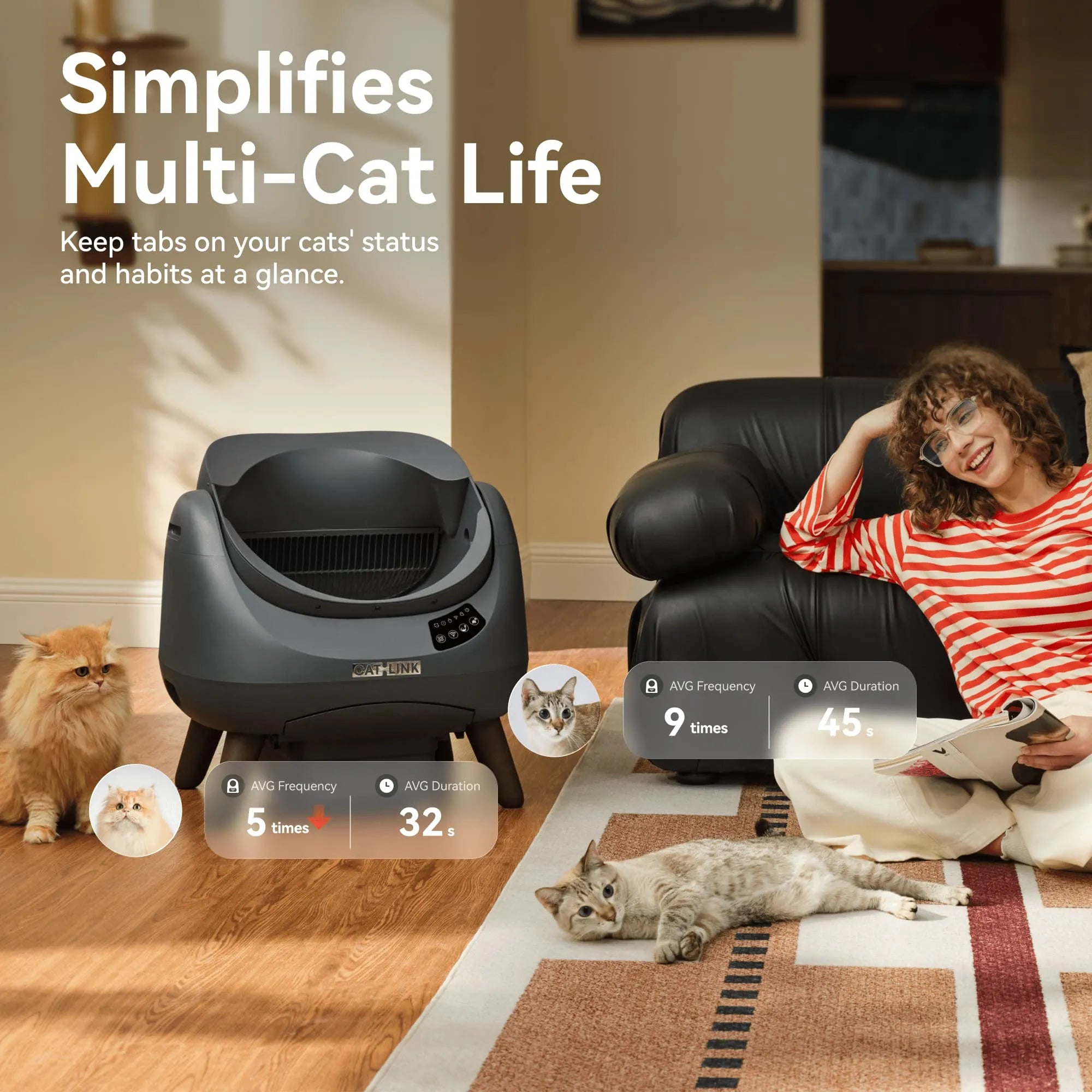 Open-Top Automatic Self-Cleaning Cat Litter Box for Multi-Cat Homes