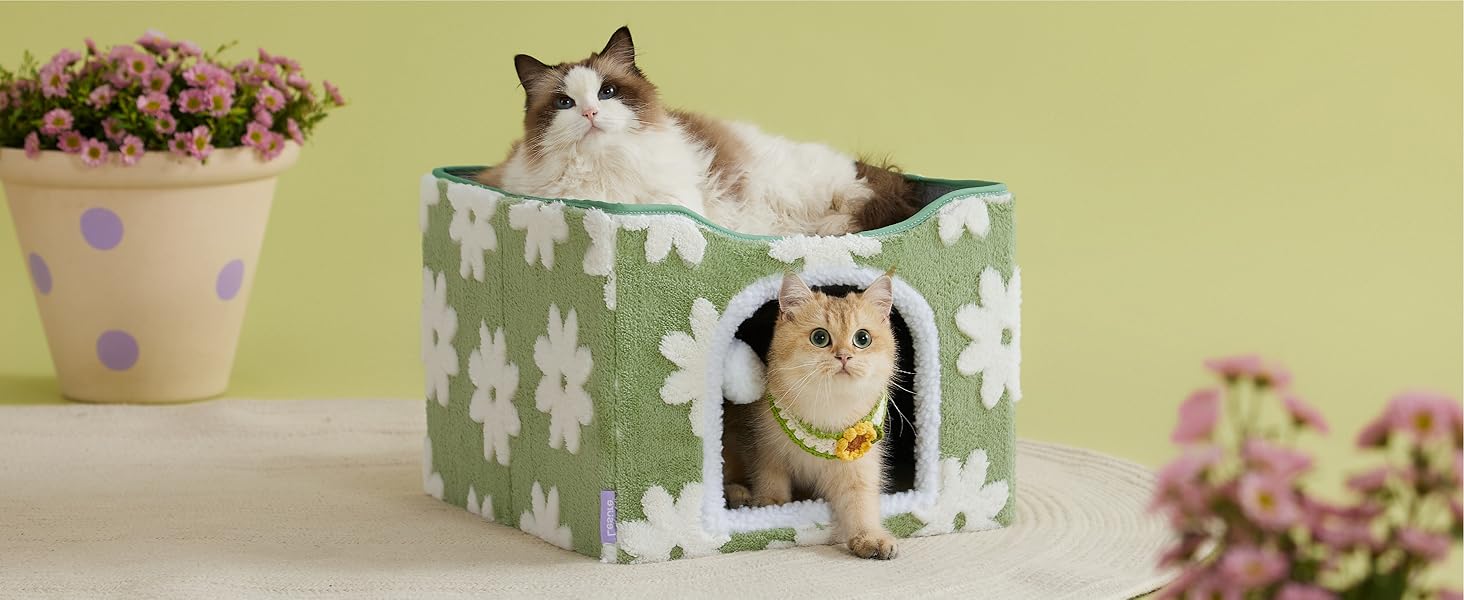 Lesure Indoor Cat Beds Kitten House - Large Cat Cave for Pet Cube with Fluffy Ball Hanging, Foldable Small Animal Hideaway,Deals For You Days