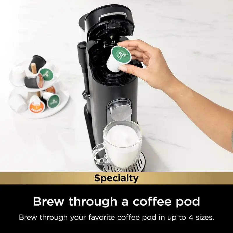 Ninja PB051 Single-Serve Coffee Maker | Brew Pods, Grounds & Creamy Lattes at Home