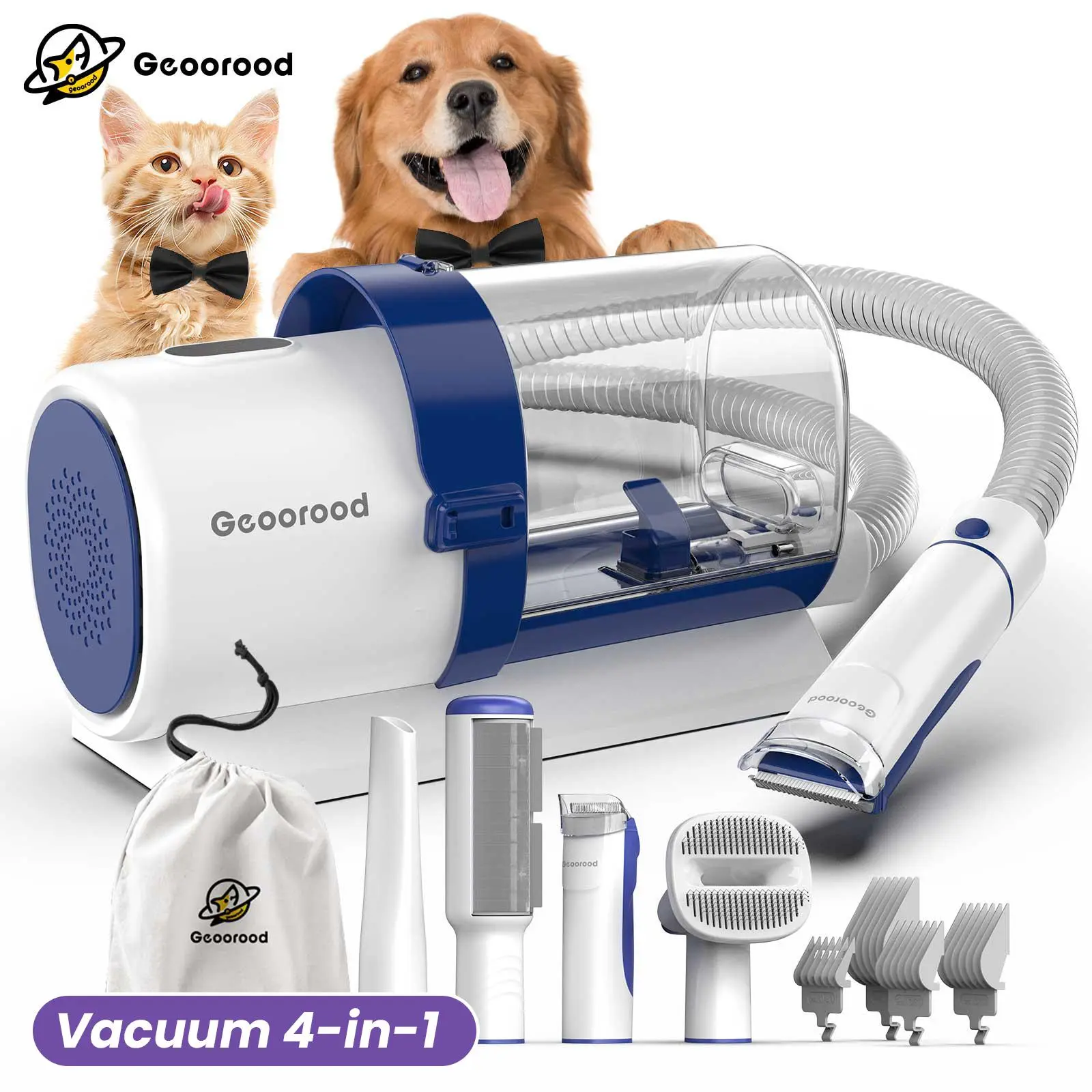 Geoorood Dog Grooming Vacuum Kit | 4-in-1 & 6-in-1 Pet Grooming Kit with Powerful Suction, Low Noise & Large Dust Bin