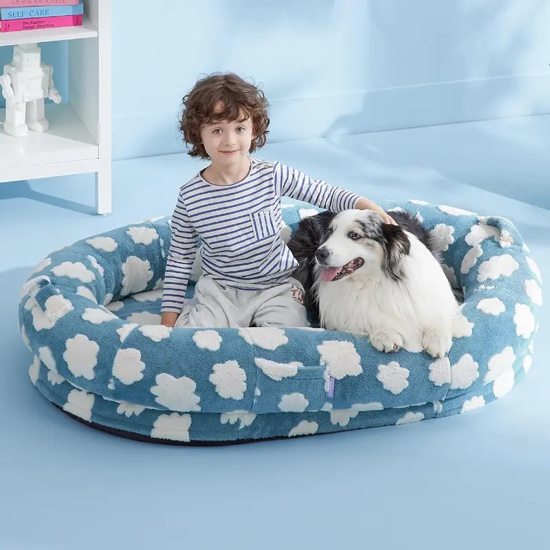 Lesure Soft Donut Bed – Fluffy Calming Pet Bed for Dogs & Cats, Washable Round Plush Bed with Anti-Slip Bottom