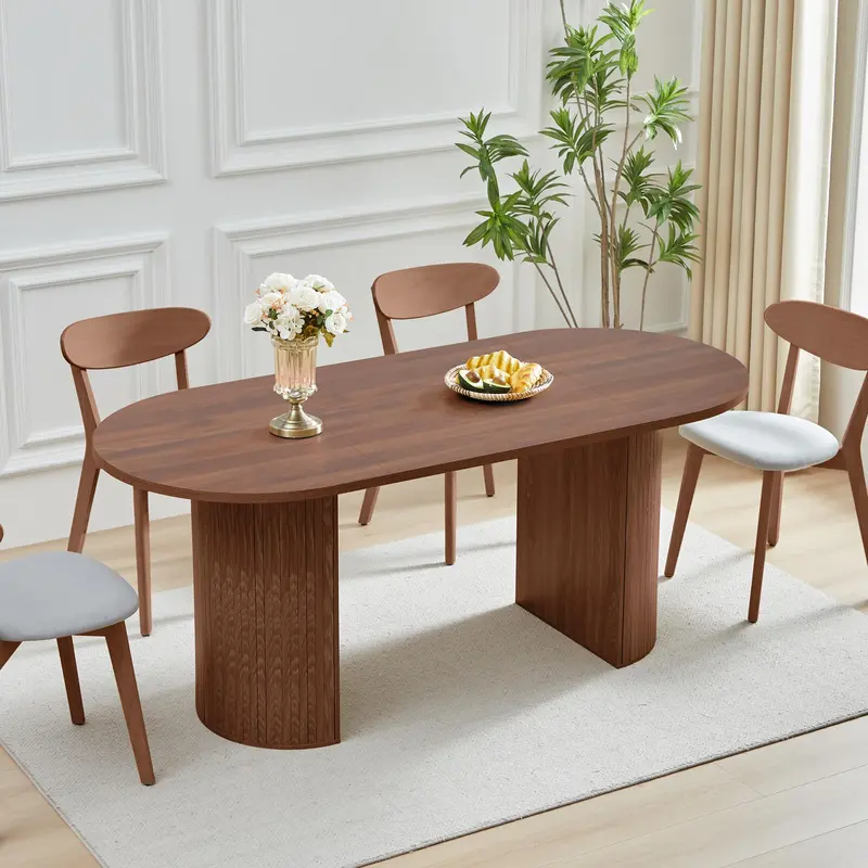 Giratree 70.8" Oval Dining Table for 6–8 | Modern Farmhouse Table with Wood Slat Base