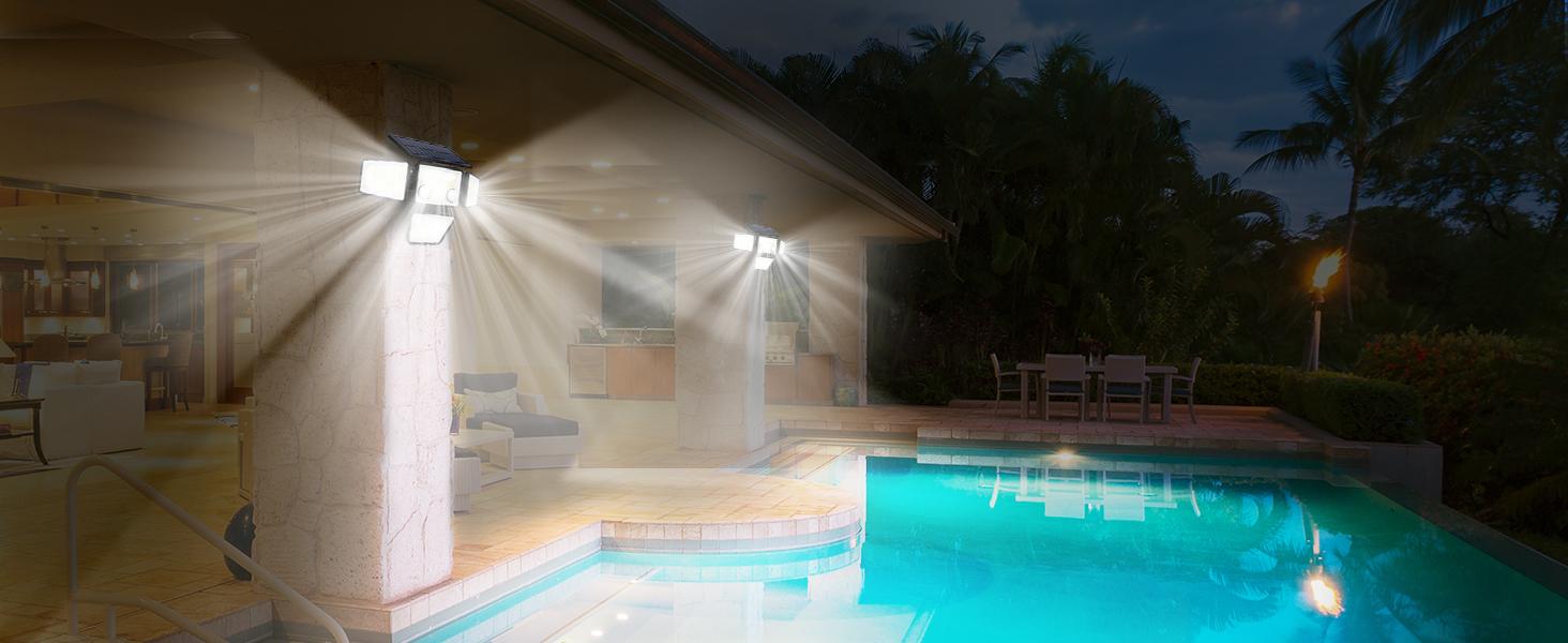 LYWALT Solar Motion Sensor Lights-4 Heads 3000LM, IP65Waterproof, 270&deg;Wide Angle Lighting Security Light for Yard, Garage, Porch, Pool,Garden,Barn,Patio,#Deals for You Days