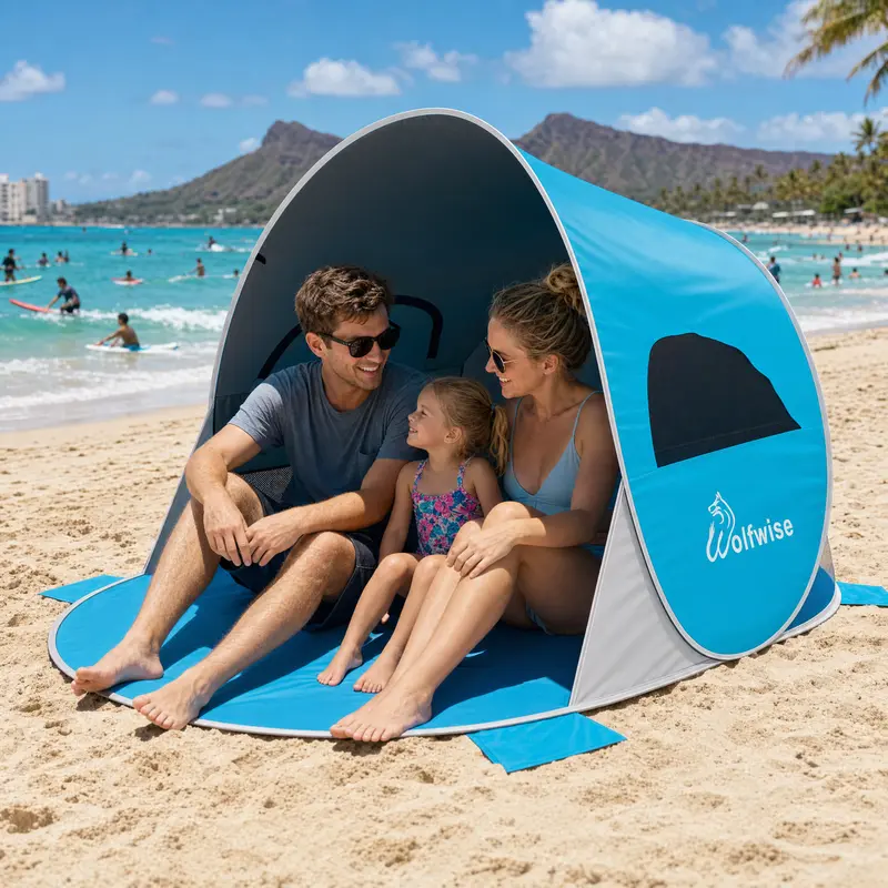 WolfWise UPF 50+ Pop-Up Beach Tent | Portable Sun Shelter for Beach, Camping & Outdoor Trips