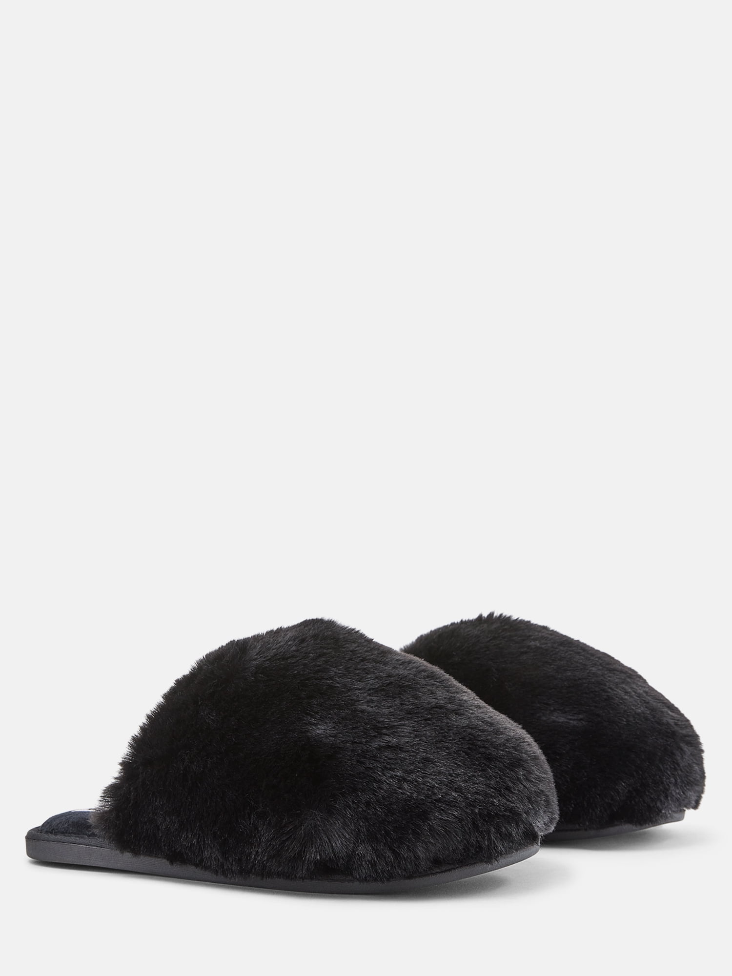 Joyspun Women’s Faux Fur Puff Scuff Slippers