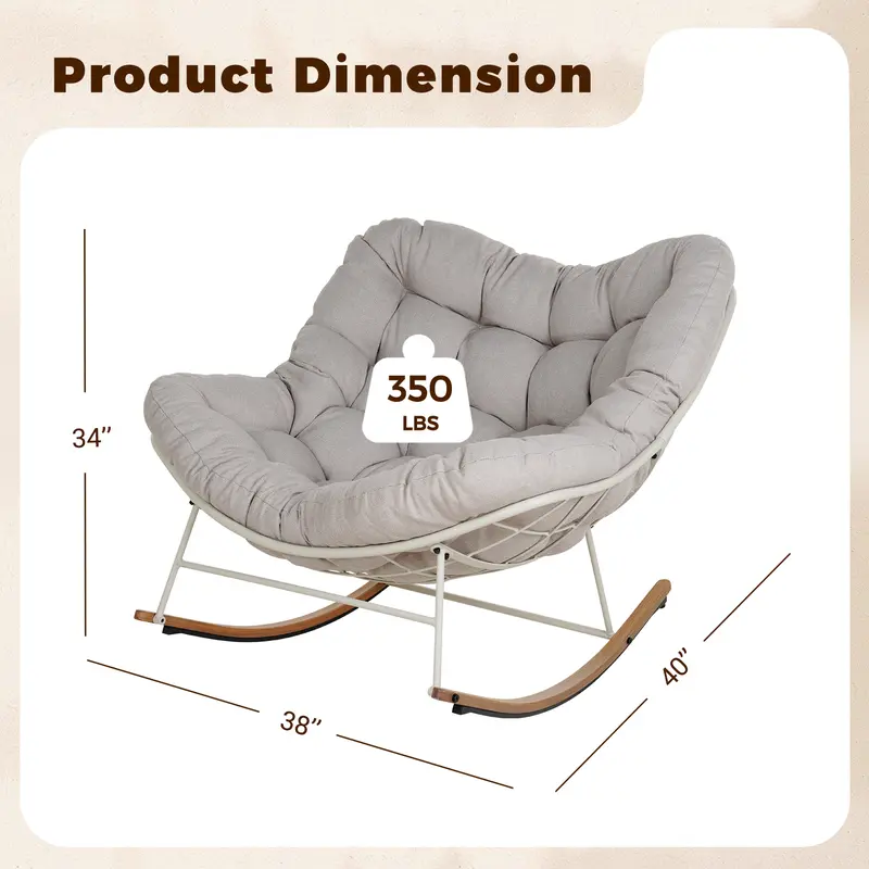 GRAND PATIO Egg-Shaped Rocking Chair with Thick Cushion, All-Weather E-Coated Steel Patio Rocker for Balcony Garden Backyard