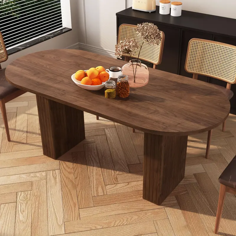 Giratree 70.8" Oval Dining Table for 6–8 | Modern Farmhouse Table with Wood Slat Base