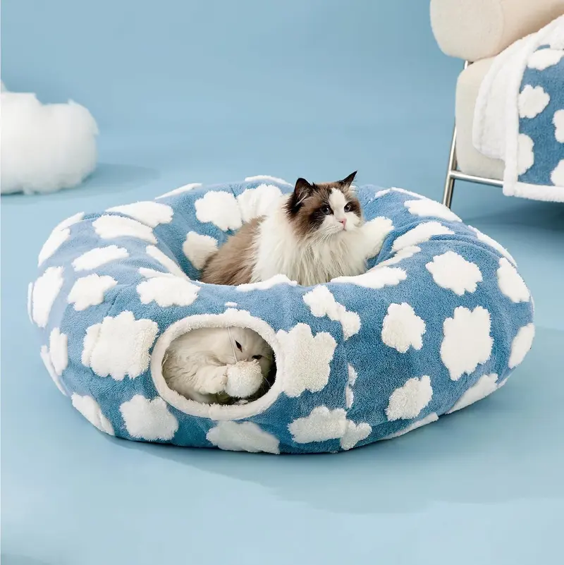 Lesure 2-in-1 Cat Tunnel Bed | Plush Washable Cat Cave & Play Tunnel