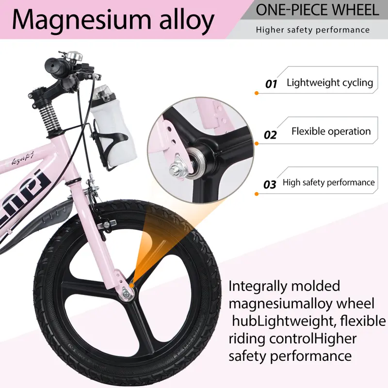 18 Inch Kids Bike | Adjustable Kids Bicycle with Training Wheels, Light-Up Wheels & Water Bottle