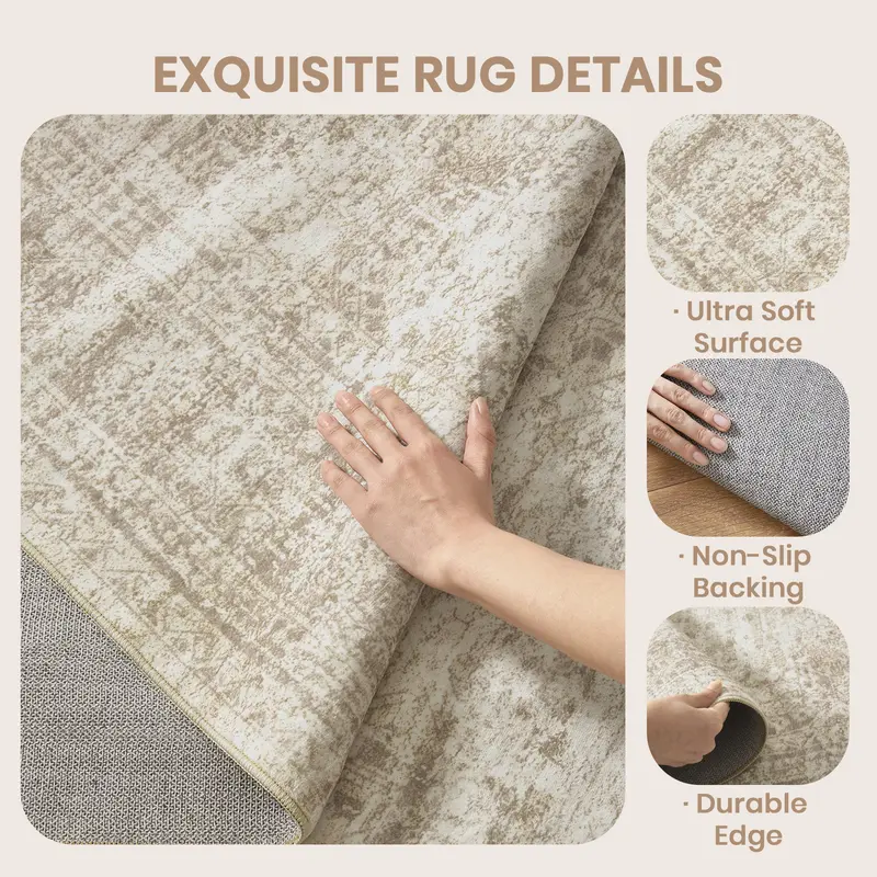 Modern Geometric Washable Rug | Soft Low Pile Area Carpet for Cozy Living Room & Bedroom Makeover