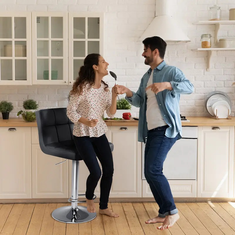 Sweetcrispy Adjustable Swivel Bar Stools Set of 2 | PU Leather Counter Chairs for Kitchen