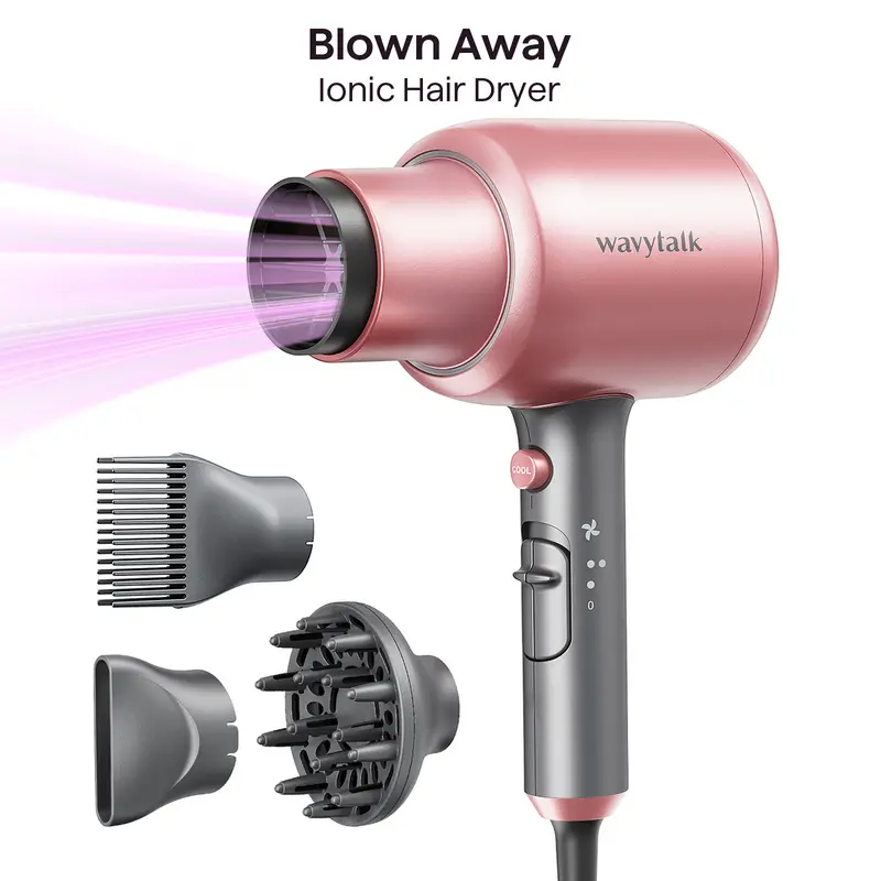 Wavytalk Blown Away Ionic Hair Dryer | 1875W Fast-Drying Hair Dryer with Diffuser & Styling Comb