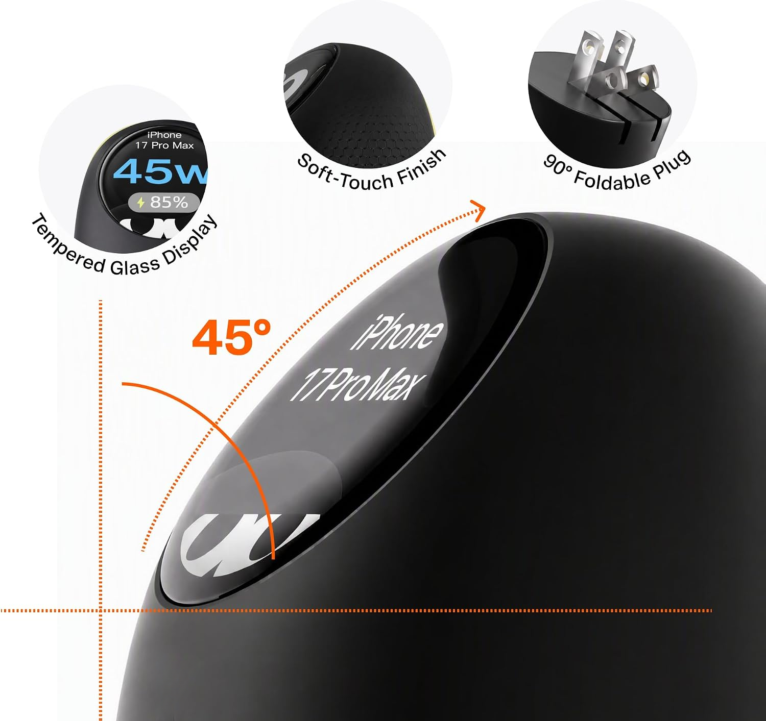 45W USB-C GaN Smart Display Charger – Adaptive Fast Charging for Phones, Tablets & Laptops