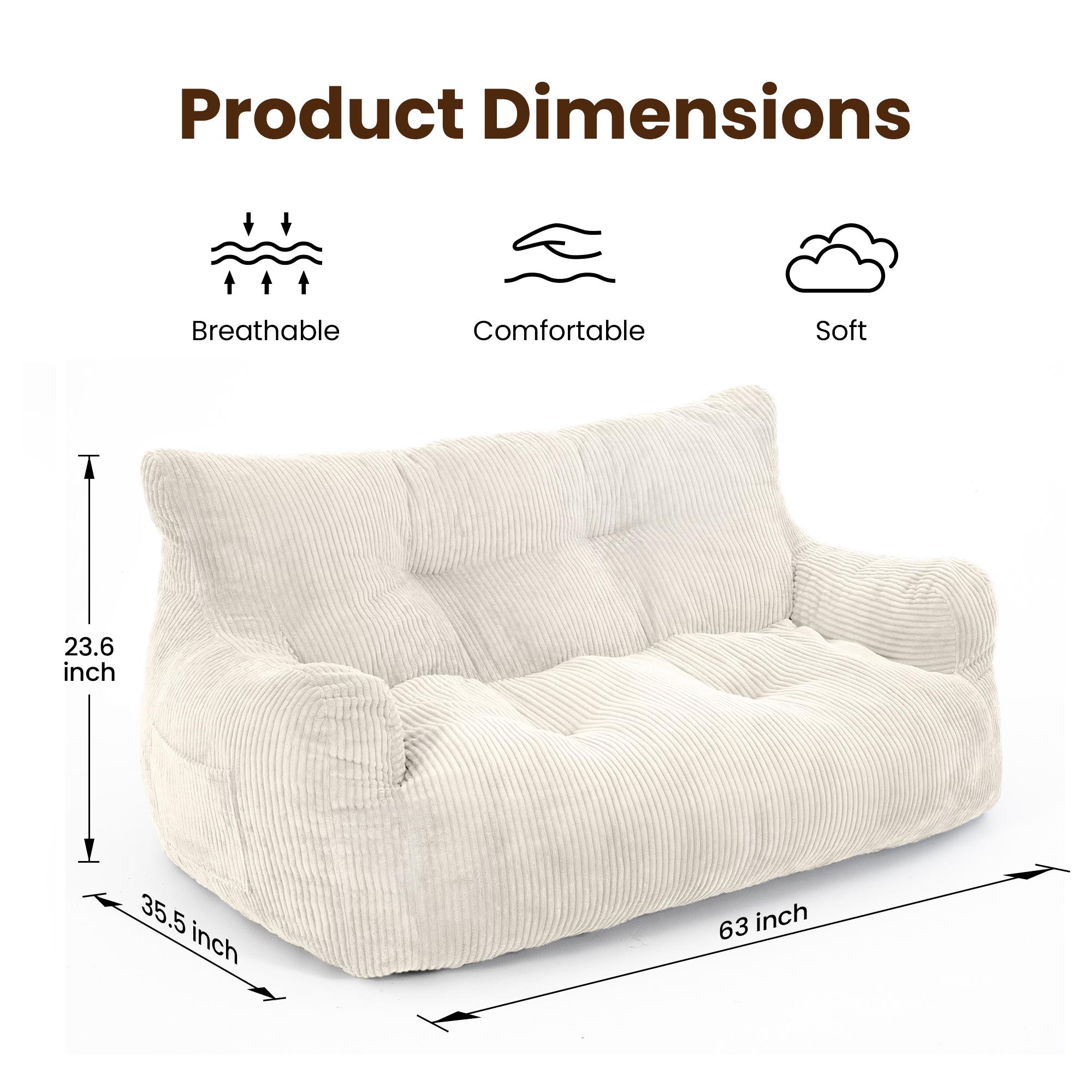 Pamapic 2-Seat Corduroy Lazy Sofa Beanbag - Upholstered Soft Couch, Ergonomic Design, High-Quality Memory Sponge, No Assembly Required, Living Room Indoor Furniture, Bean Bag Chair Pamapic 2-Seat Corduroy Lazy Sofa Beanbag - Upholstered Soft Couch, Ergonomic Design, High-Quality Memory Sponge, No Assembly Required, Living Room Indoor Furniture, Bean Bag Chair