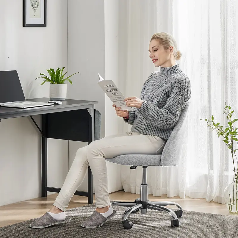 Modern Armless Office Chair | Adjustable Swivel Desk Chair with Wheels for Home Office & Vanity