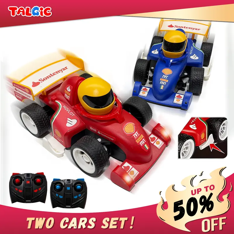 2 Pack Remote Control Formula Racing Car Toy with LED Lights & Ejectable Driver – Kids Battle RC Cars