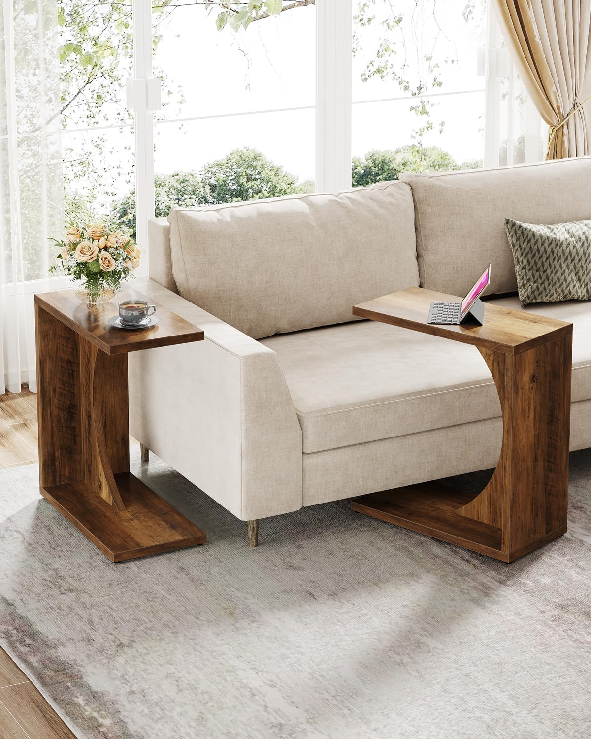 NLFZEK C-Shaped Side Table – Modern Sofa End Table for Small Spaces, Living Room & Bedroom