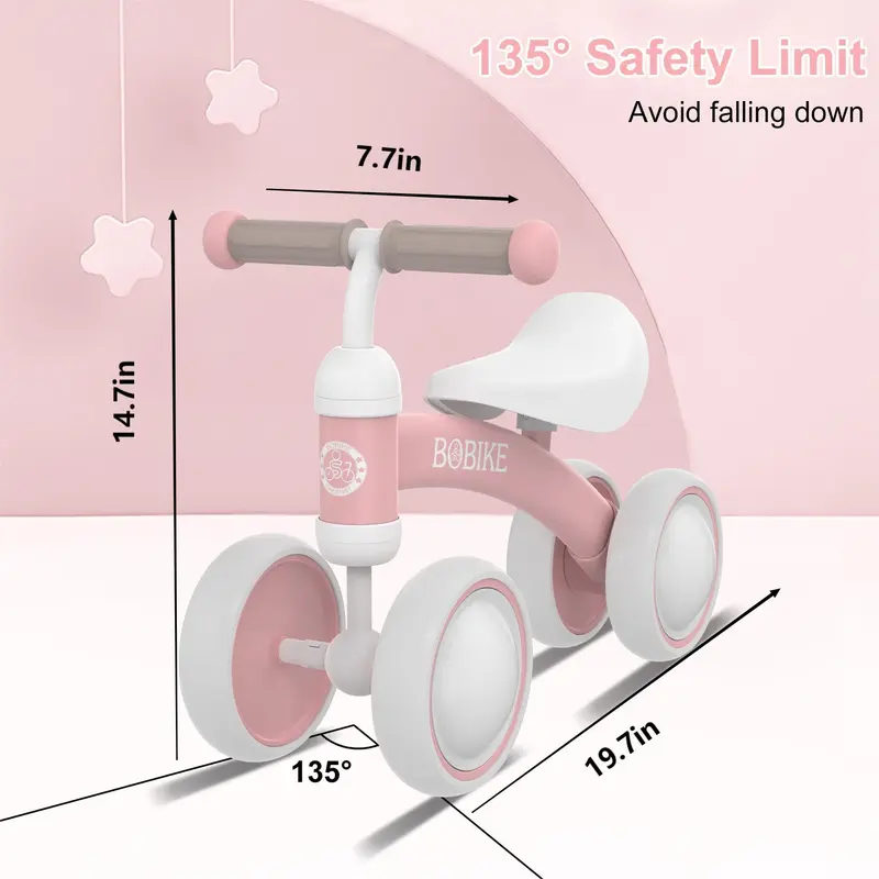 Bobike 4-Wheel Toddler Balance Bike, No Pedal Training Walker with 135° Limited Steering, ASTM EN71 Certified First Birthday Gift