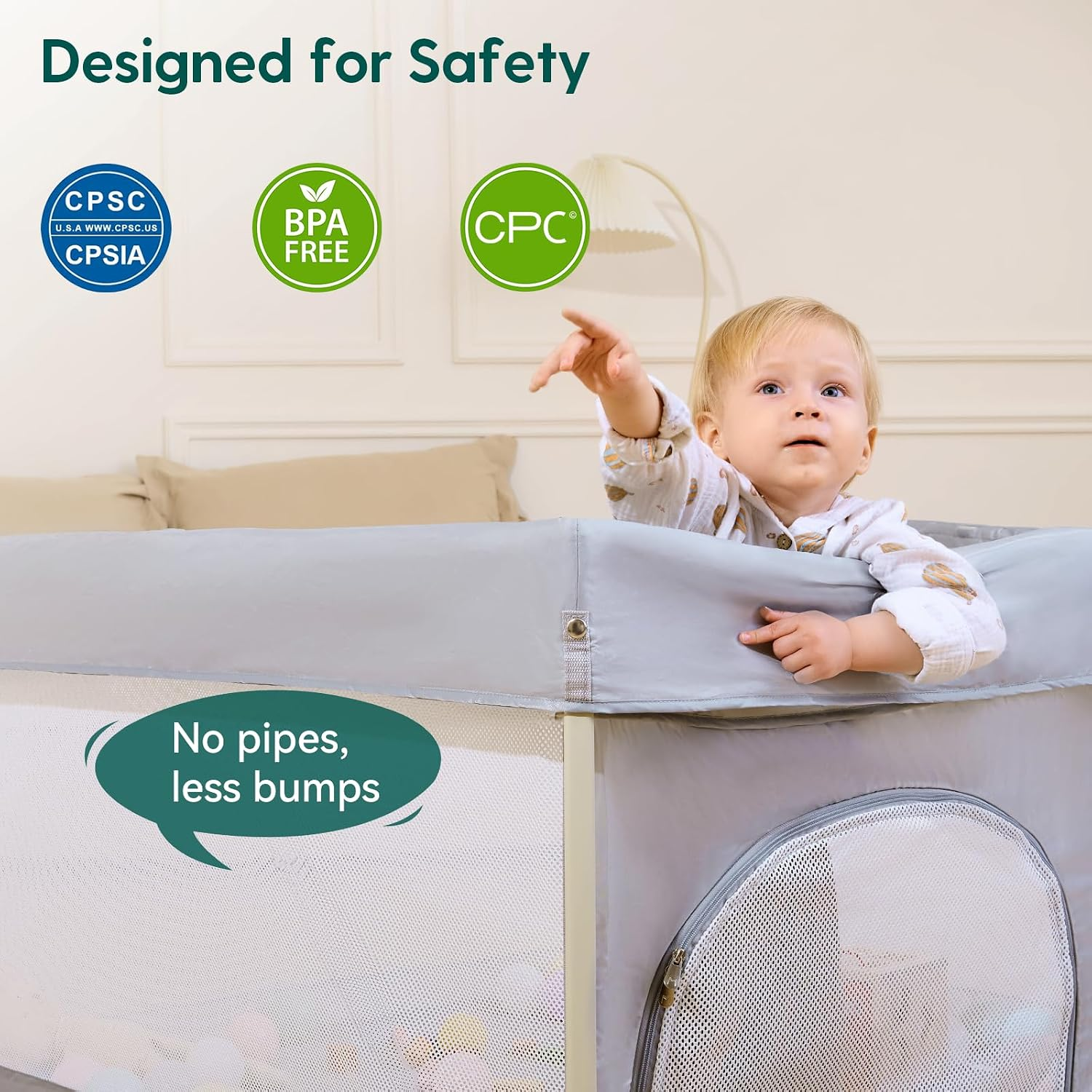 NLFZEK Foldable Baby Playpen | Portable Play Yard with Breathable Mesh, Zipper Door & Play Mat
