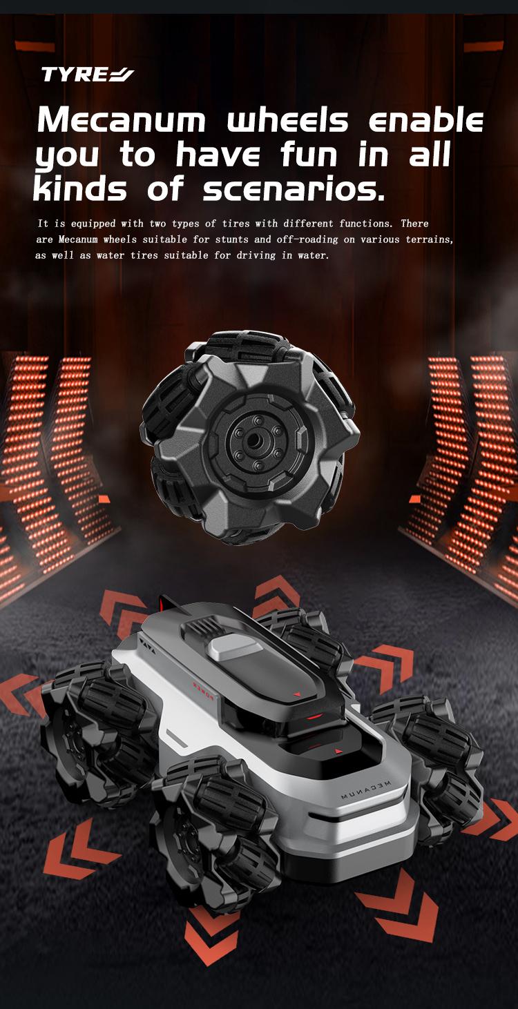 BRRRRT Amphibious Remote Control Car 4WD WaterproofRC Vehicle 360&deg;Rotation RC Truck Stunt Car 2.4 GHzRemote Control Boat for 5-12 Kids Girls Boys Gift AllTerrain Water Beach Pool Toy