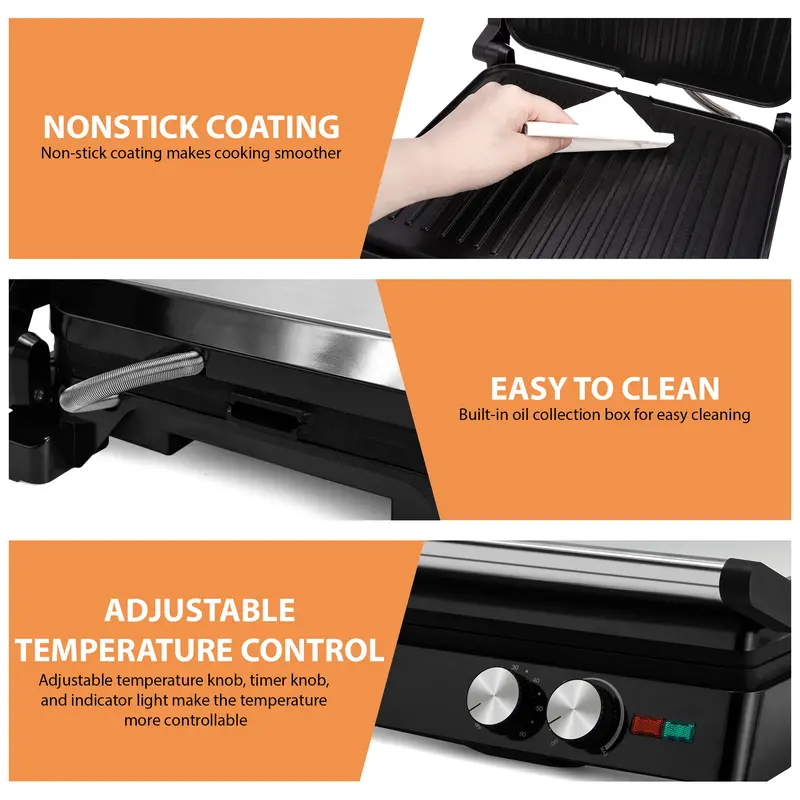 SUSTEAS 3-in-1 Grill & Sandwich Maker | Perfect Paninis, Burgers & Breakfasts