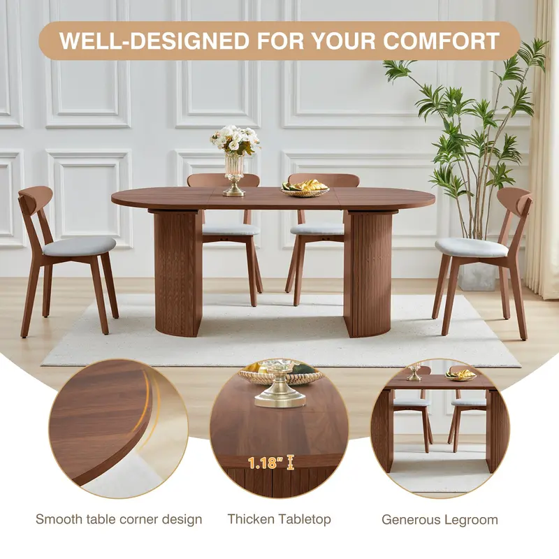 Giratree 70.8" Oval Dining Table for 6–8 | Modern Farmhouse Table with Wood Slat Base