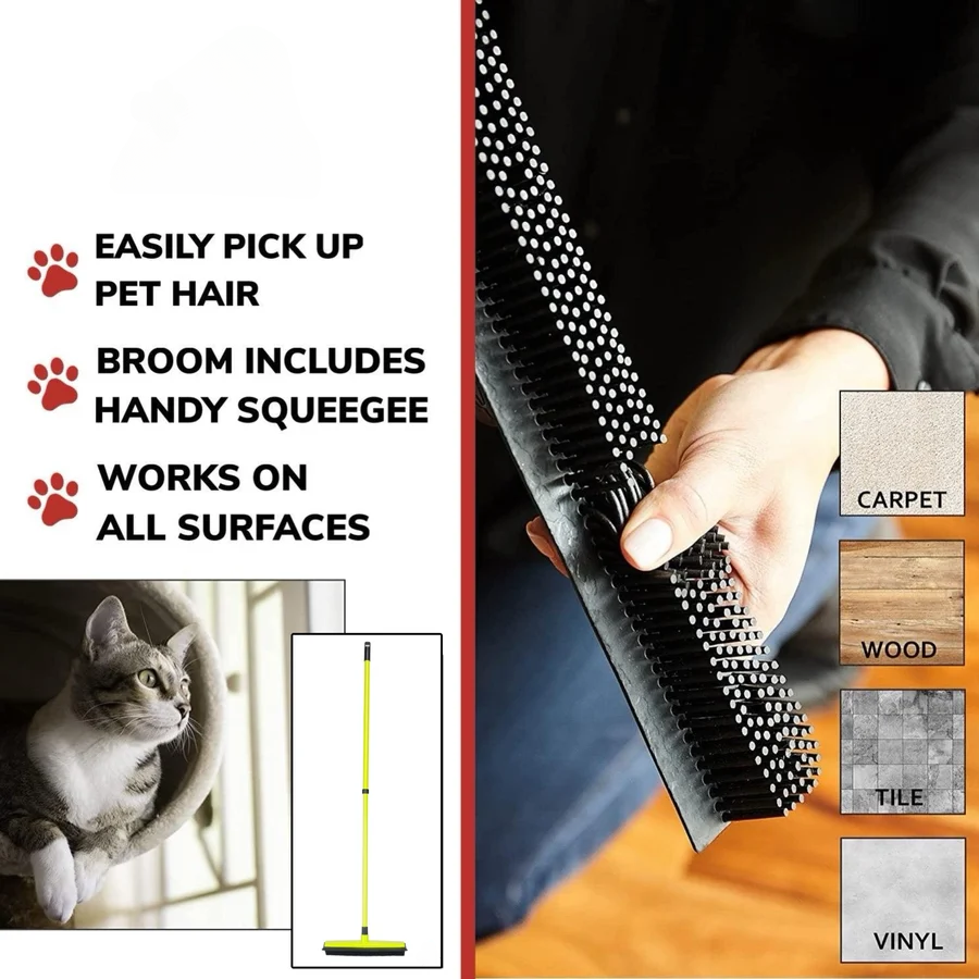 NLFZEK Pet Hair Removal Broom – Dual-Sided Rubber Squeegee & Electrostatic Brush for Floors, Carpets & Sofas