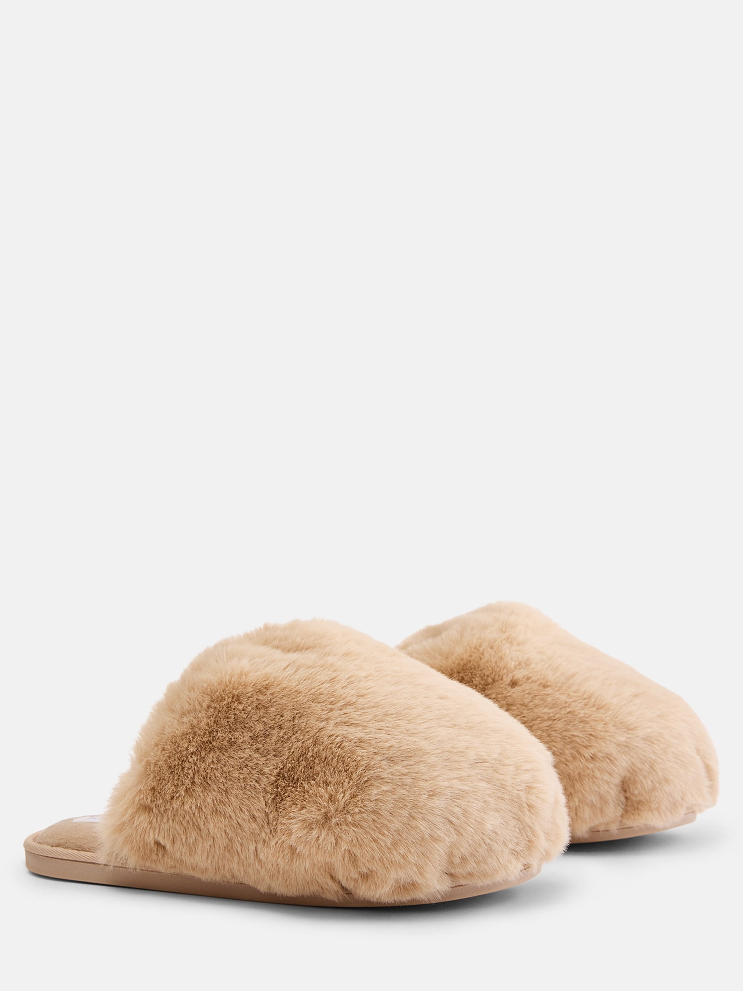 Joyspun Women’s Faux Fur Puff Scuff Slippers