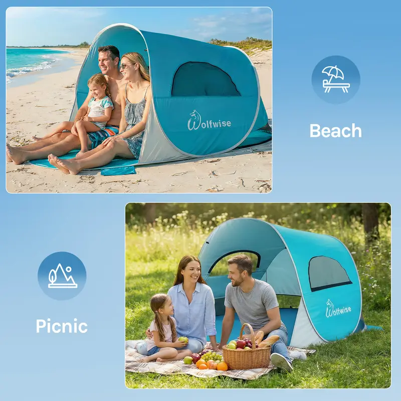 WolfWise UPF 50+ Pop-Up Beach Tent | Portable Sun Shelter for Beach, Camping & Outdoor Trips