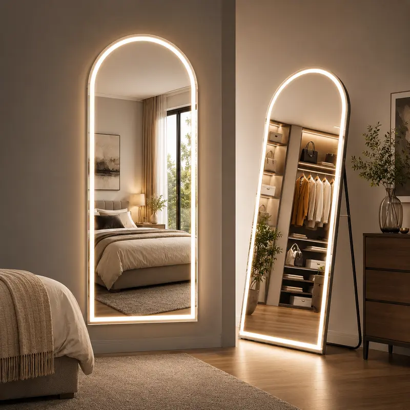 Sweetcrispy 71" Full Length Floor Mirror with LED Lights | Dimmable 3-Color Lighting, HD Standing & Wall Mirror for Bedroom & Dressing Room