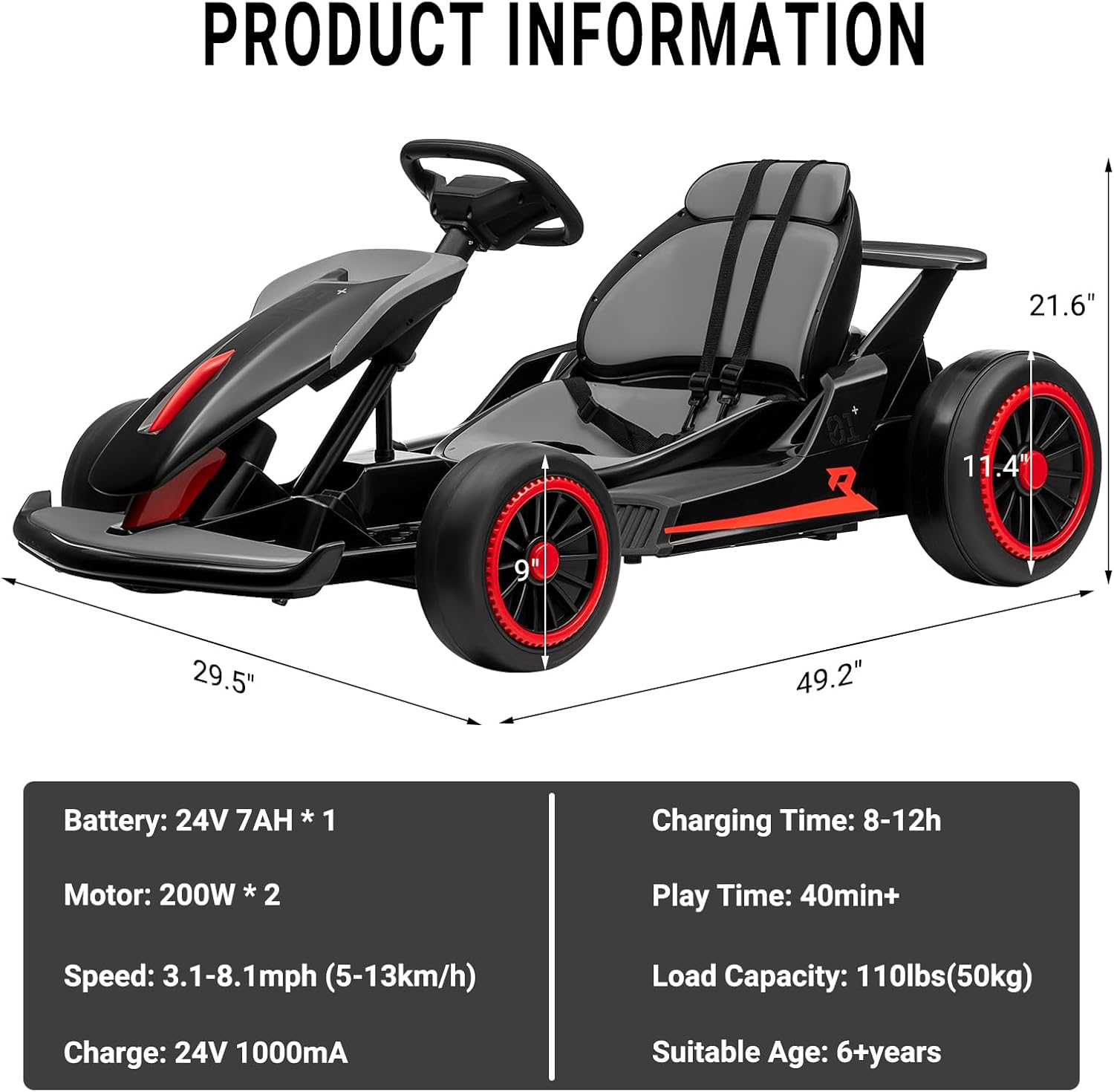 【DealsForYouDays】GARVEE 24V Drift Go Kart for Ages 6 and Up with Dual 200W Motors, 7AH Battery, Electric Pedals, and Multiple Color Options- Outdoor Electric Race Toy