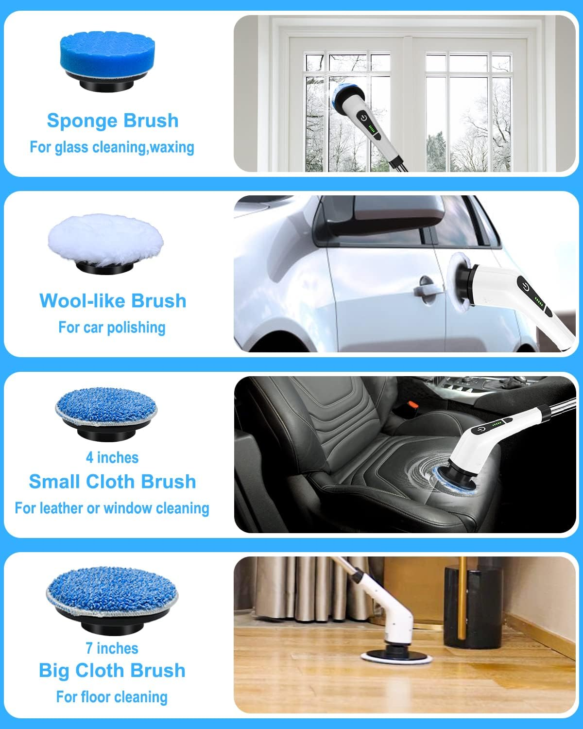 NLFZEK Electric Spin Scrubber | Cordless Cleaning Brush with 8 Brush Heads & Extendable Handle