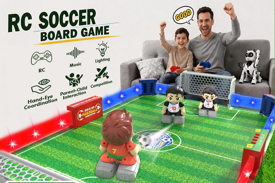 RC Soccer Table Game for Kids,33.2" Large Playing Field 1&ndash;4 Player Interactive Foosball Board Game with LED Lights,Sound Effects,Rechargeable Party Game for Family, Kids & Adults#Summervibes
