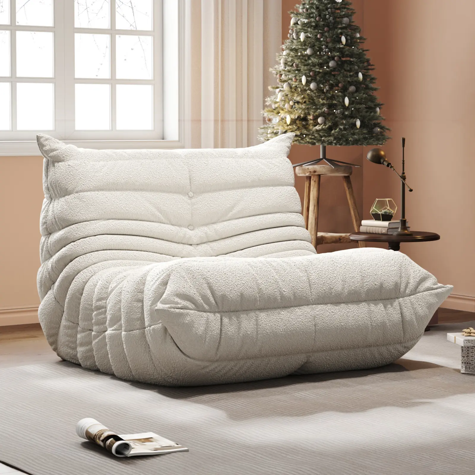 Bean Bag Chair with Memory Foam | Teddy Fleece Lounge Chair, No Assembly Required