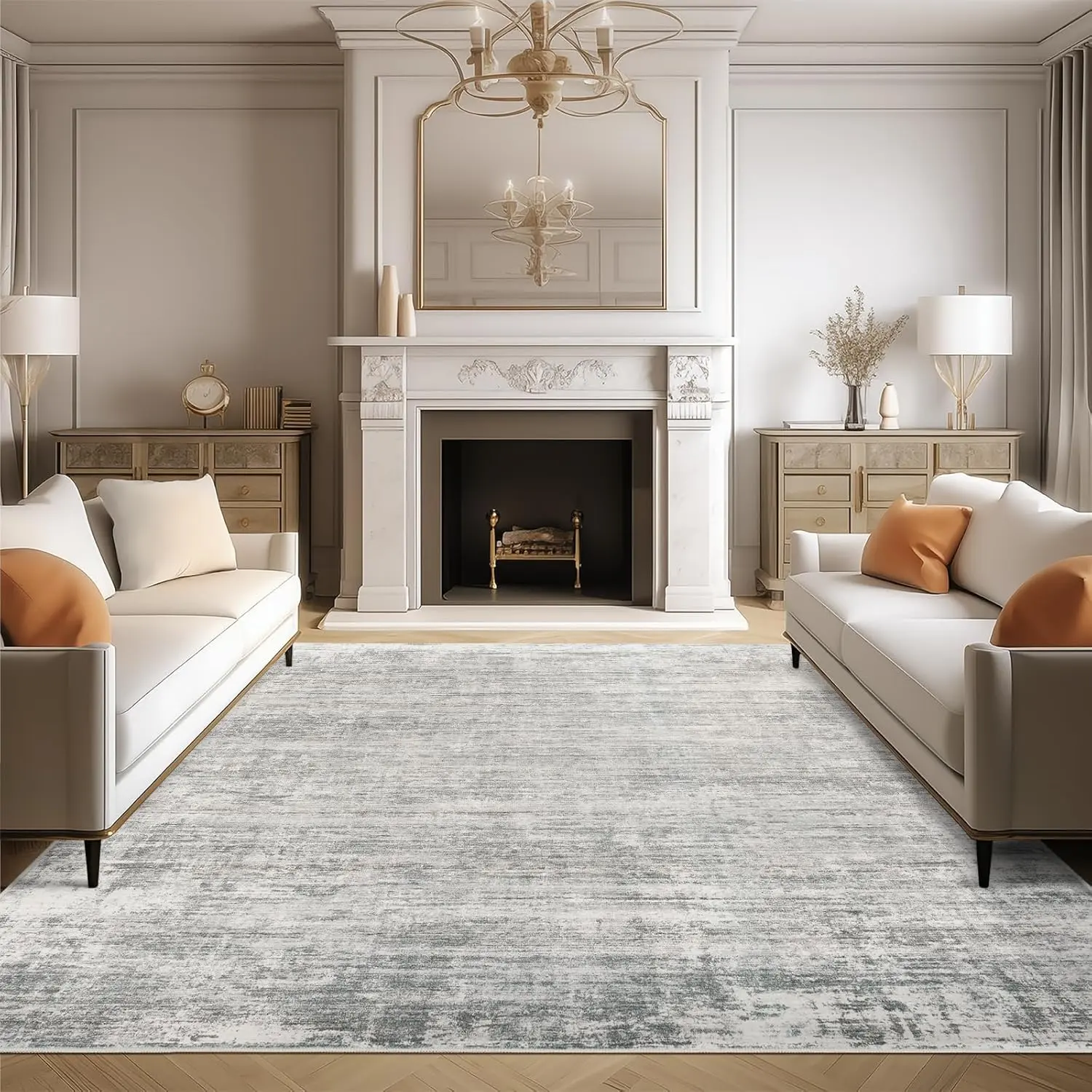 Modern Geometric Washable Rug | Soft Low Pile Area Carpet for Cozy Living Room & Bedroom Makeover
