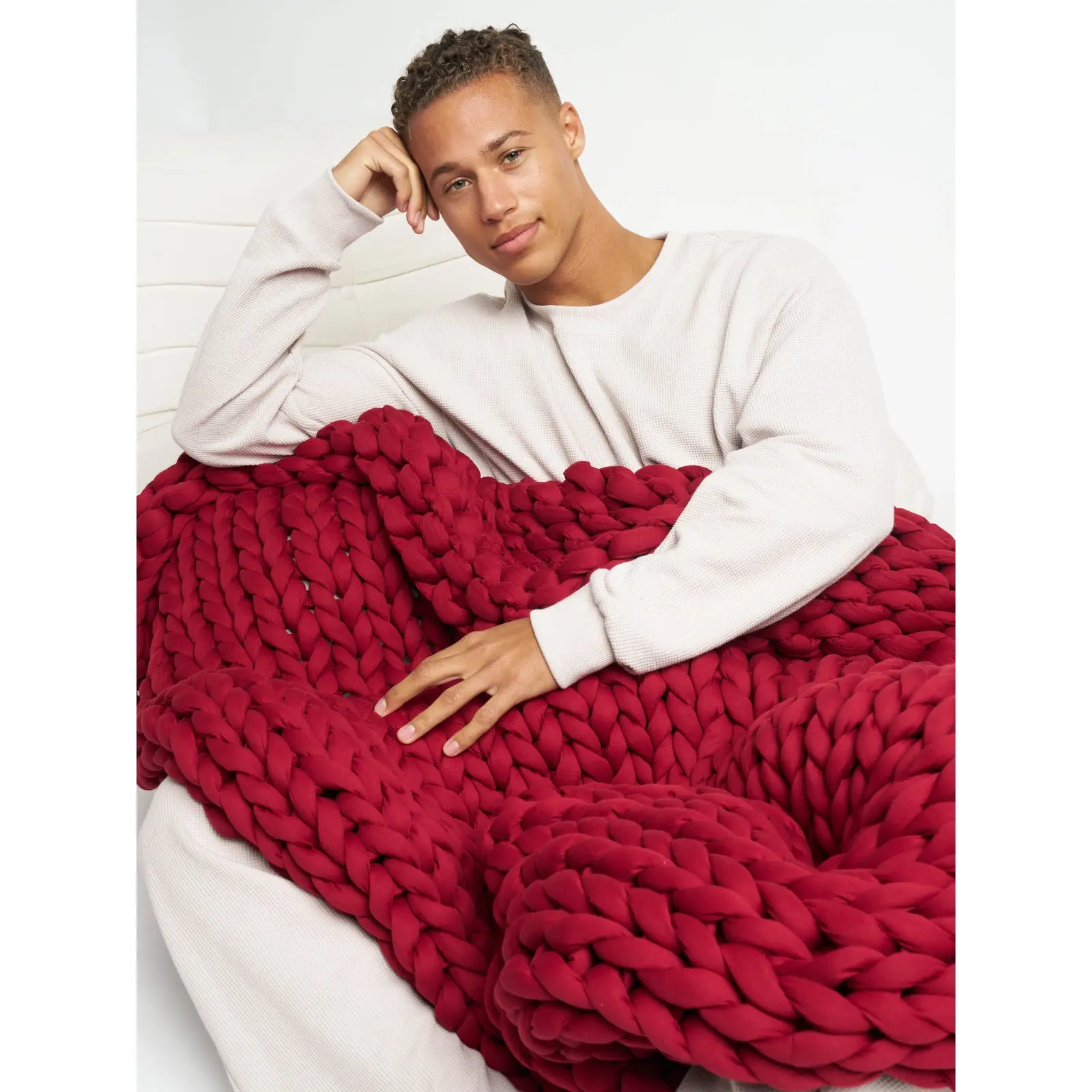 Comfrt CuddleCloud Weighted Blanket | 20lb Chunky Knit Cotton Blanket for Deep Comfort