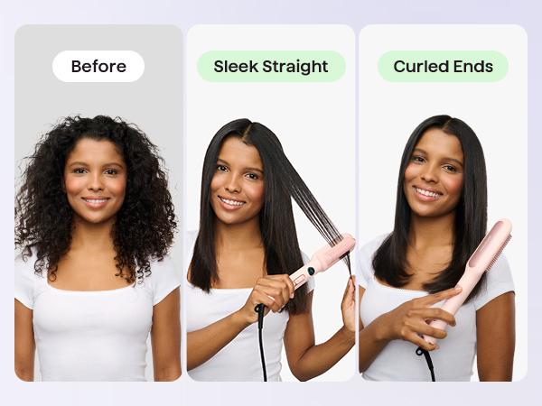 Wavytalk Sleek Sweep Ionic Hair Straightener Brush and Blown Away Ionic Hair Dryer with Diffuser Set