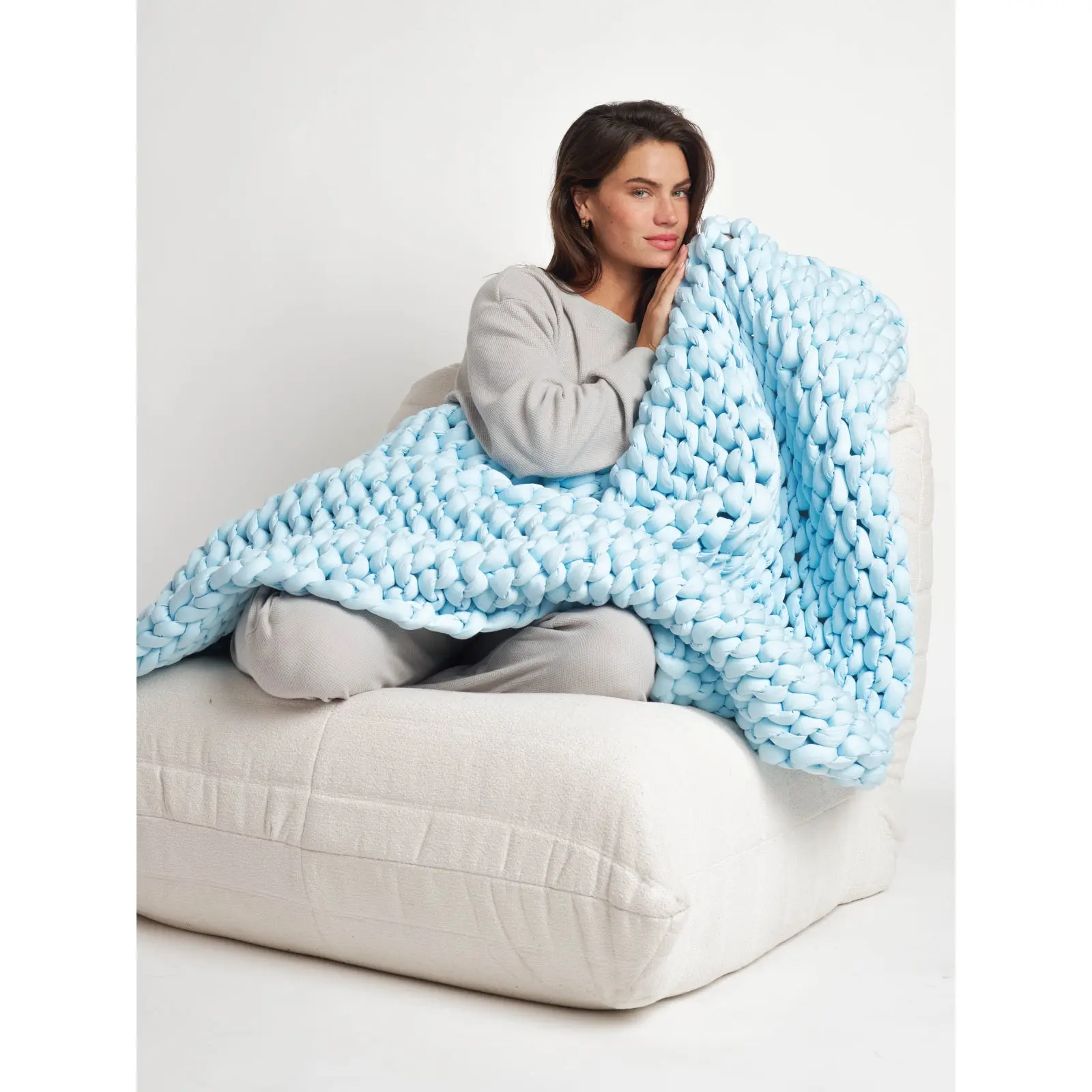 Comfrt CuddleCloud Weighted Blanket | 20lb Chunky Knit Cotton Blanket for Deep Comfort