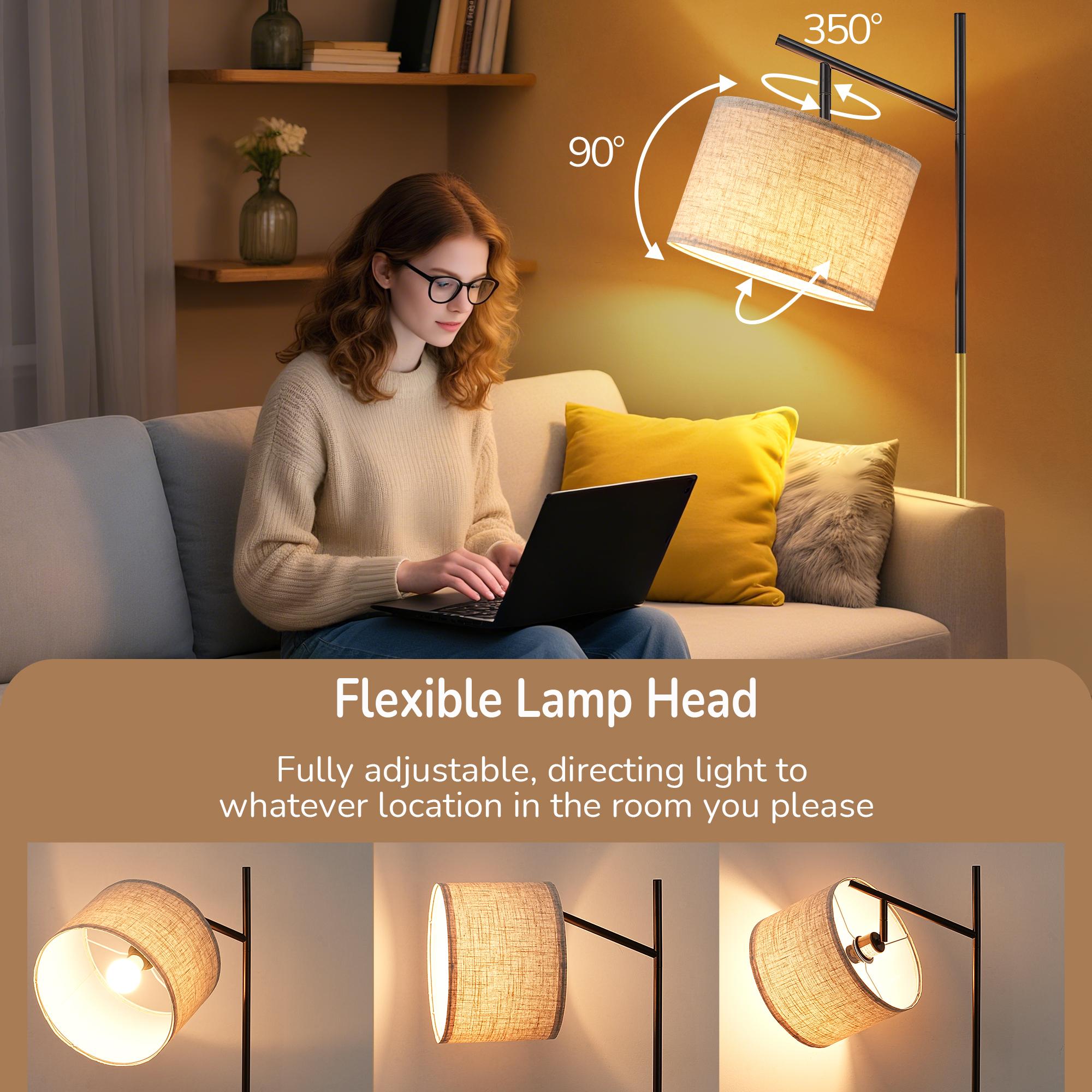 EDISHINE Modern Floor Lamps for Living Room, 64.7" Minimalist Standing Lamp with 3 Color Temperatures Bulb & Adjustable Linen Shade, Foot Pedal Switch, Arc Tall Lamp for Bedroom Office, Black,summerwins,father'sdaygifts,campingessentials,campinggear