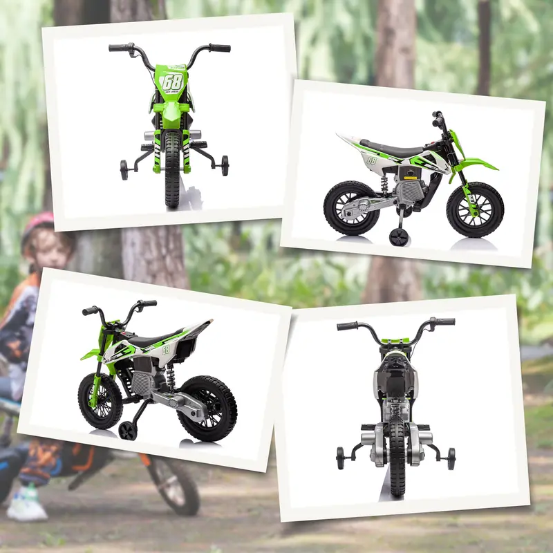 Qaba 12V Kids Electric Dirt Bike | Twist Grip Throttle, Training Wheels & Rear Suspension