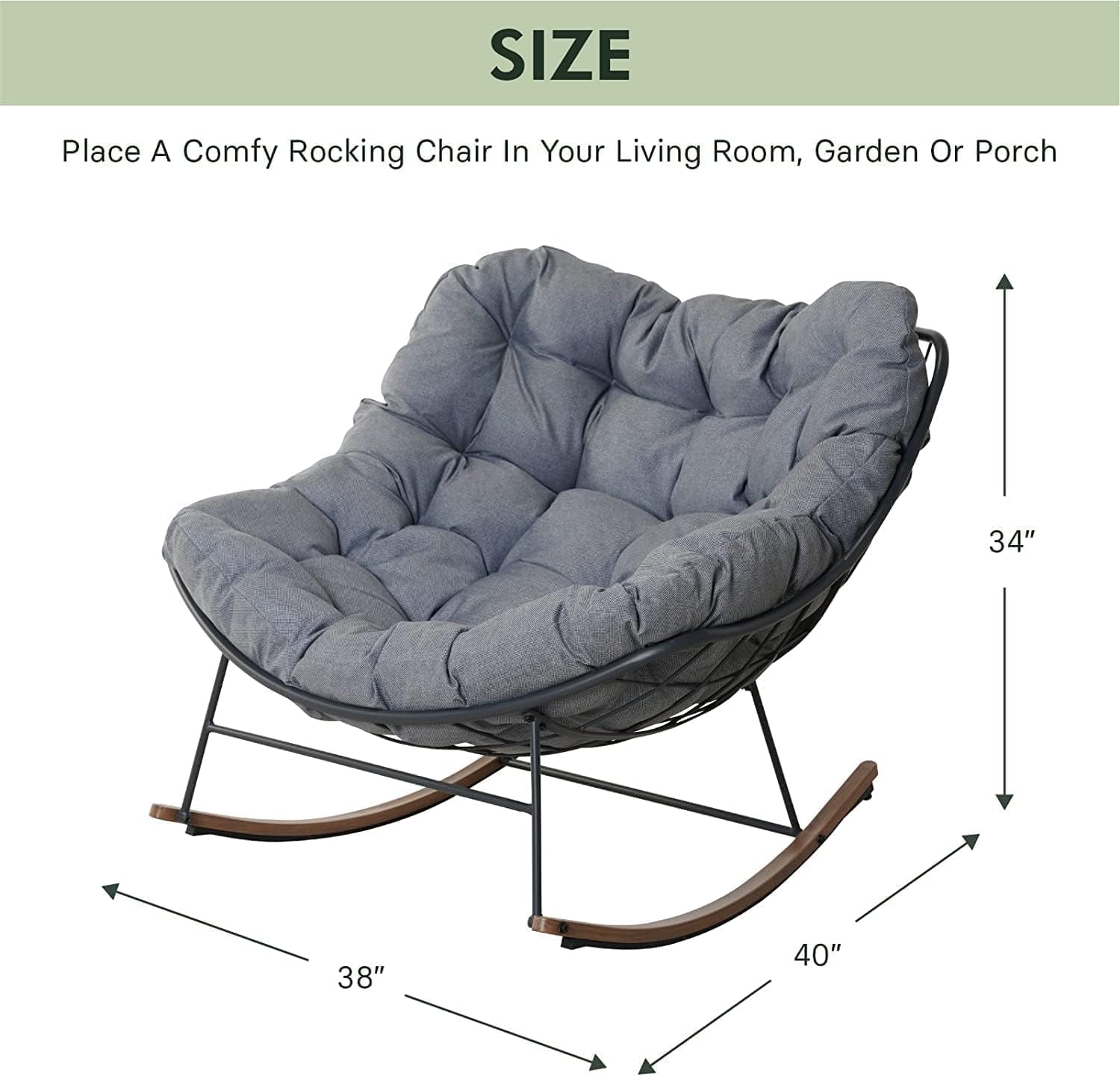 GRAND PATIO Royal Rocking Chair with Cushions, Indoor & Outdoor All-Weather Patio Rocker for Porch, Balcony, Garden & Backyard
