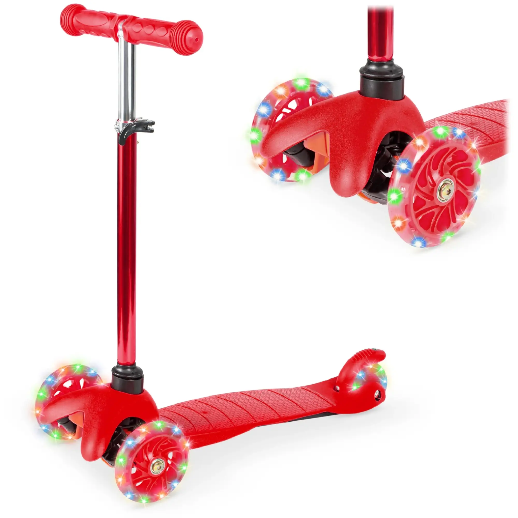 Best Choice Kids 3-Wheel Kick Scooter, Height Adjustable T-Bar, LED Light-Up Wheels Foldable Scooter for Ages 3+