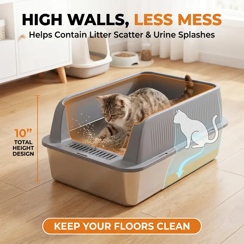 2 Pack Stainless Steel Cat Litter Box | Extra Large High-Wall Metal Litter Pan with Scoop, Easy Clean Design for Multi-Cat Homes