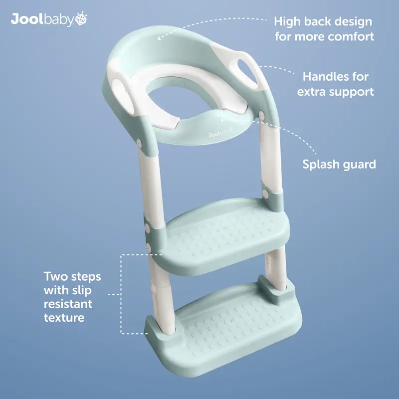 Jool Baby NAPPA Award Potty Training Seat 2 Step Ladder, Foldable Adjustable Toilet Seat with Splash Guard for Toddlers
