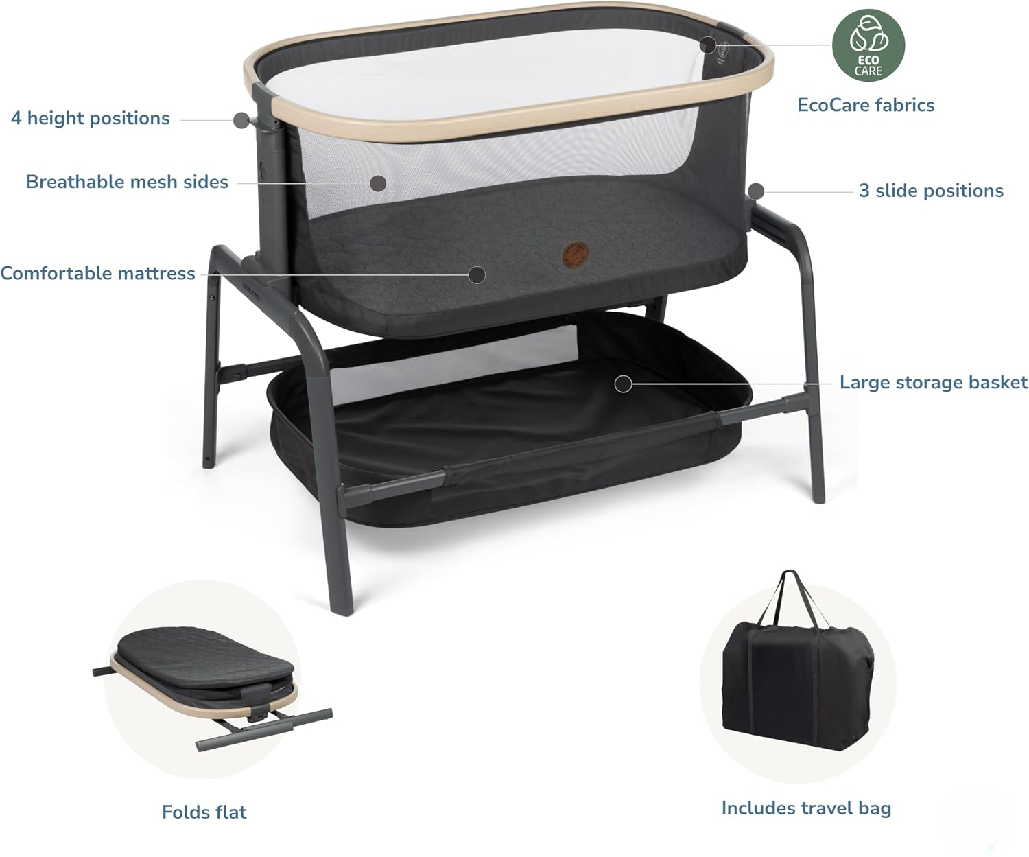 NLFZEK Adjustable Bedside Bassinet | Portable Baby Sleeper with Breathable Mesh & Foldable Design