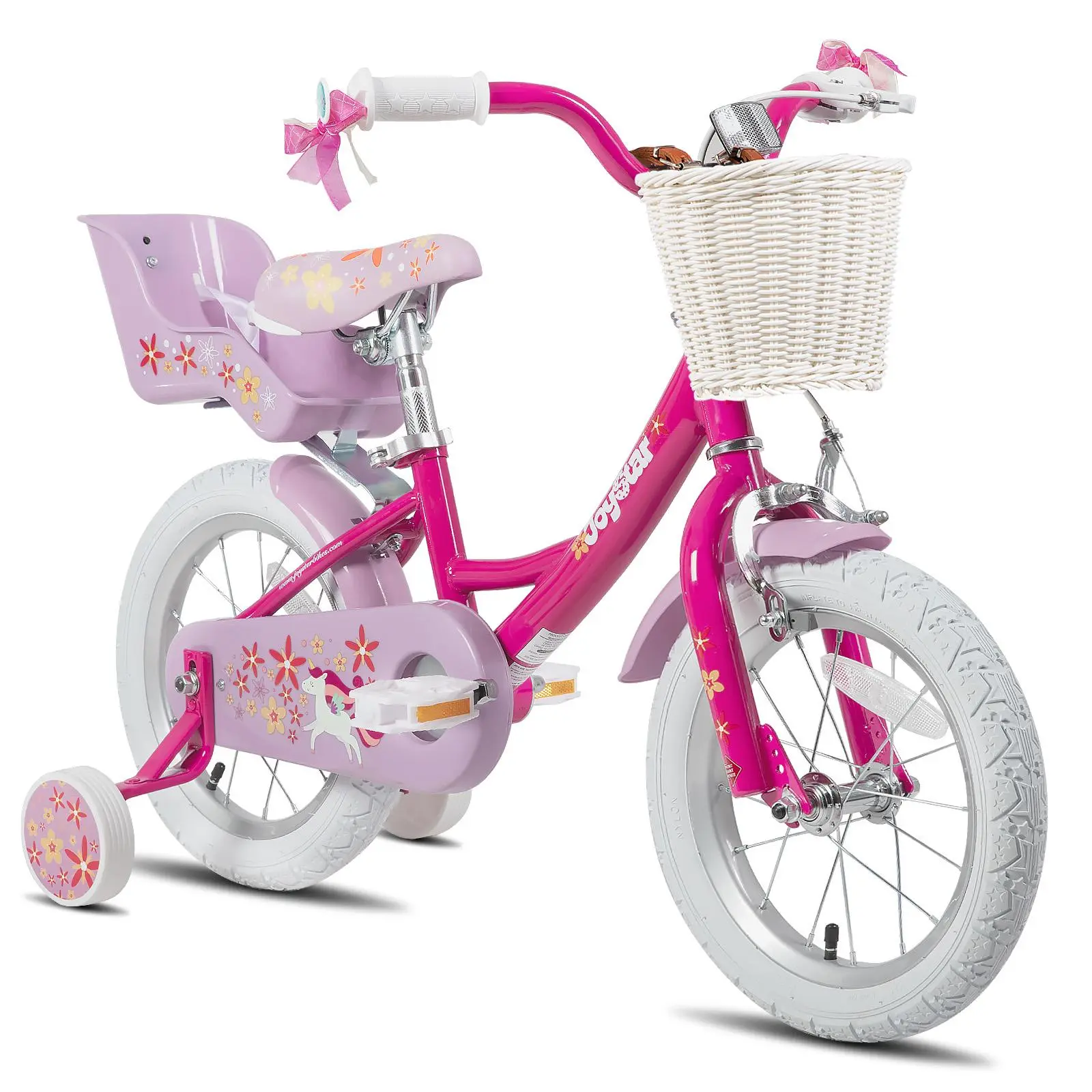 JOYSTAR Kids Bike 14–18 Inch | Adjustable Bicycle with Training Wheels, Basket & Doll Seat