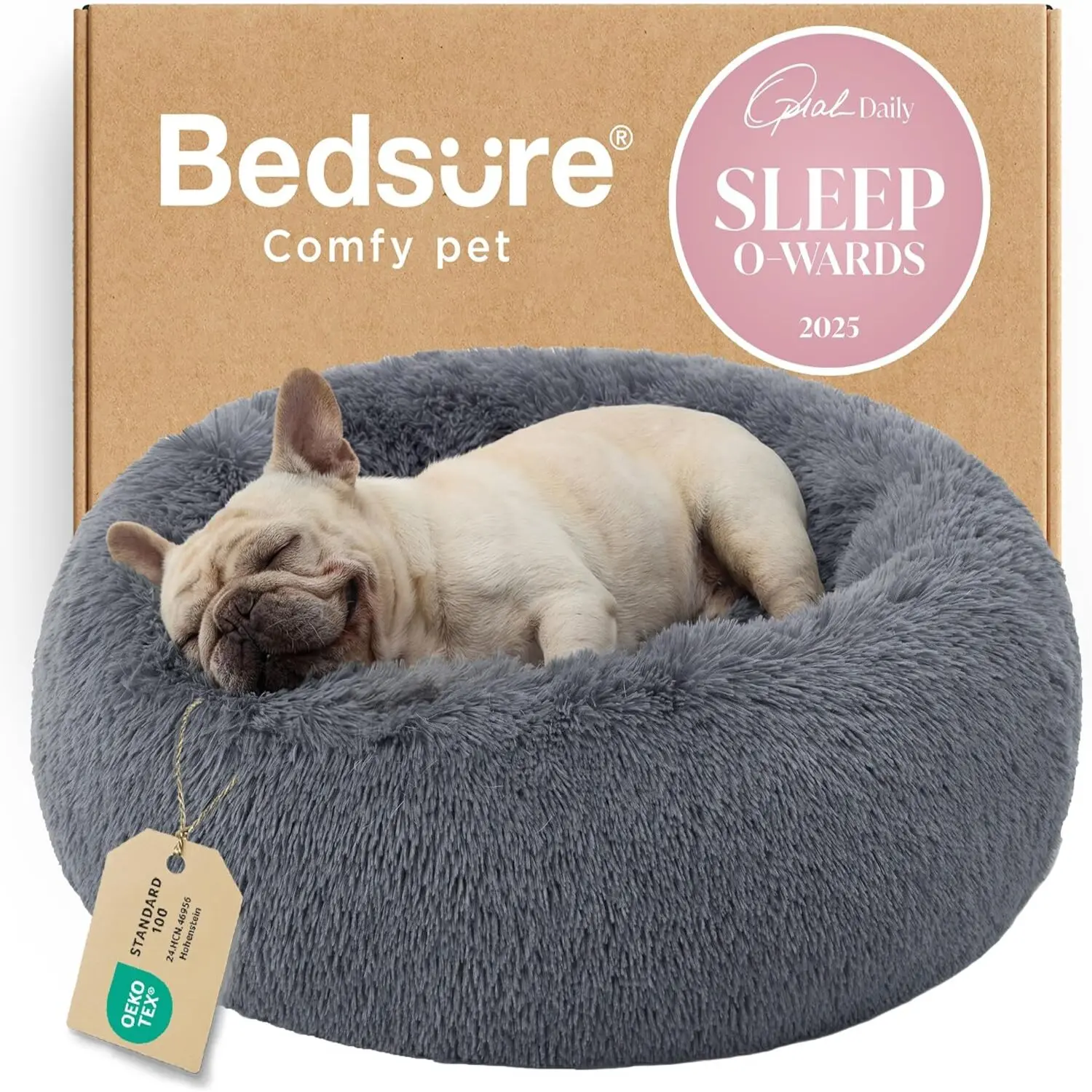Lesure Soft Donut Bed – Fluffy Calming Pet Bed for Dogs & Cats, Washable Round Plush Bed with Anti-Slip Bottom