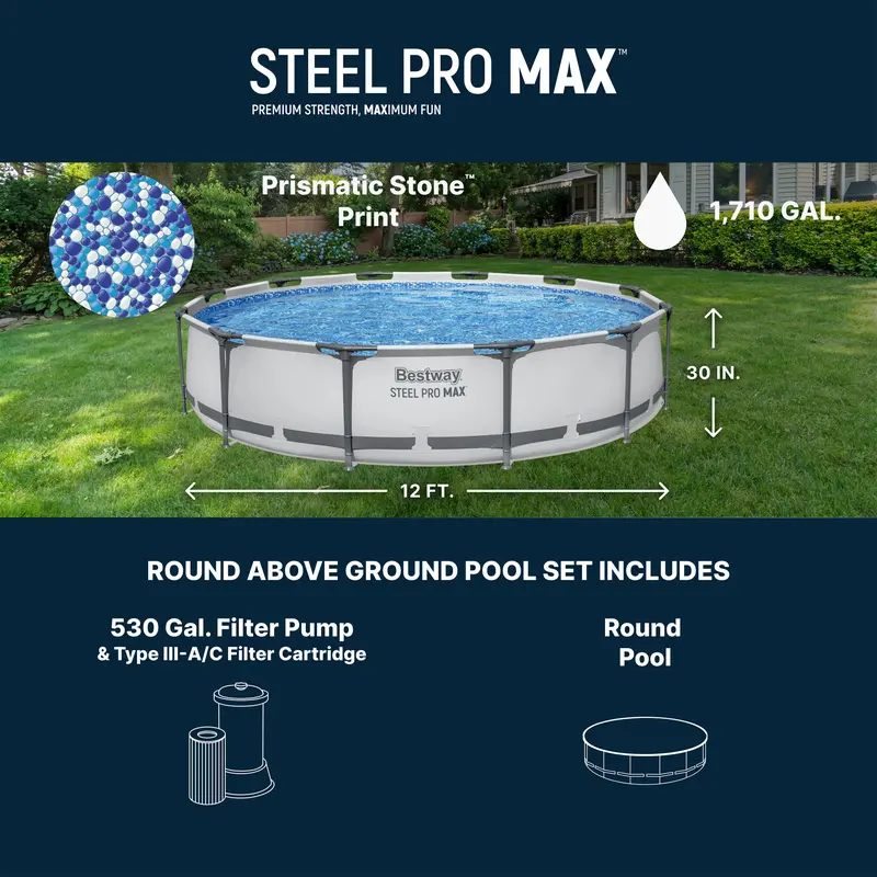 Bestway Steel Pro MAX Above Ground Pool Set | Fast Setup Family Pool with Filter Pump