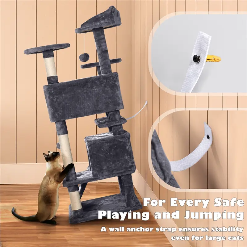 Yaheetech Multi-Level Cat Tree Tower | Sisal Scratching Posts & Cozy Condos (54–61")